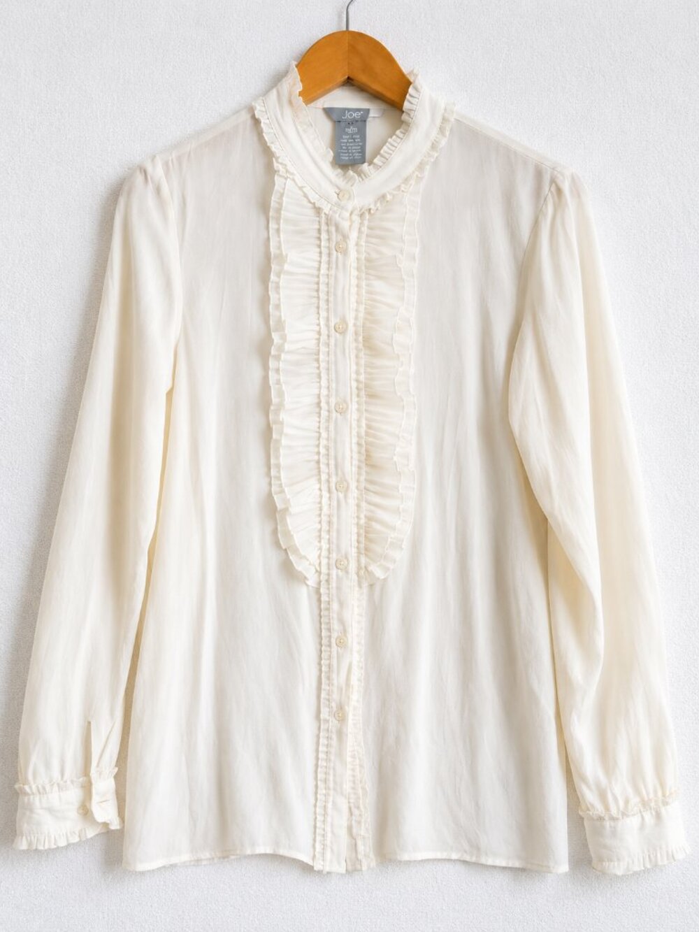 Joe Fresh Ivory Silk Ruffle Blouse Medium Long Sleeve Feminine Top - Picture 2 of 10